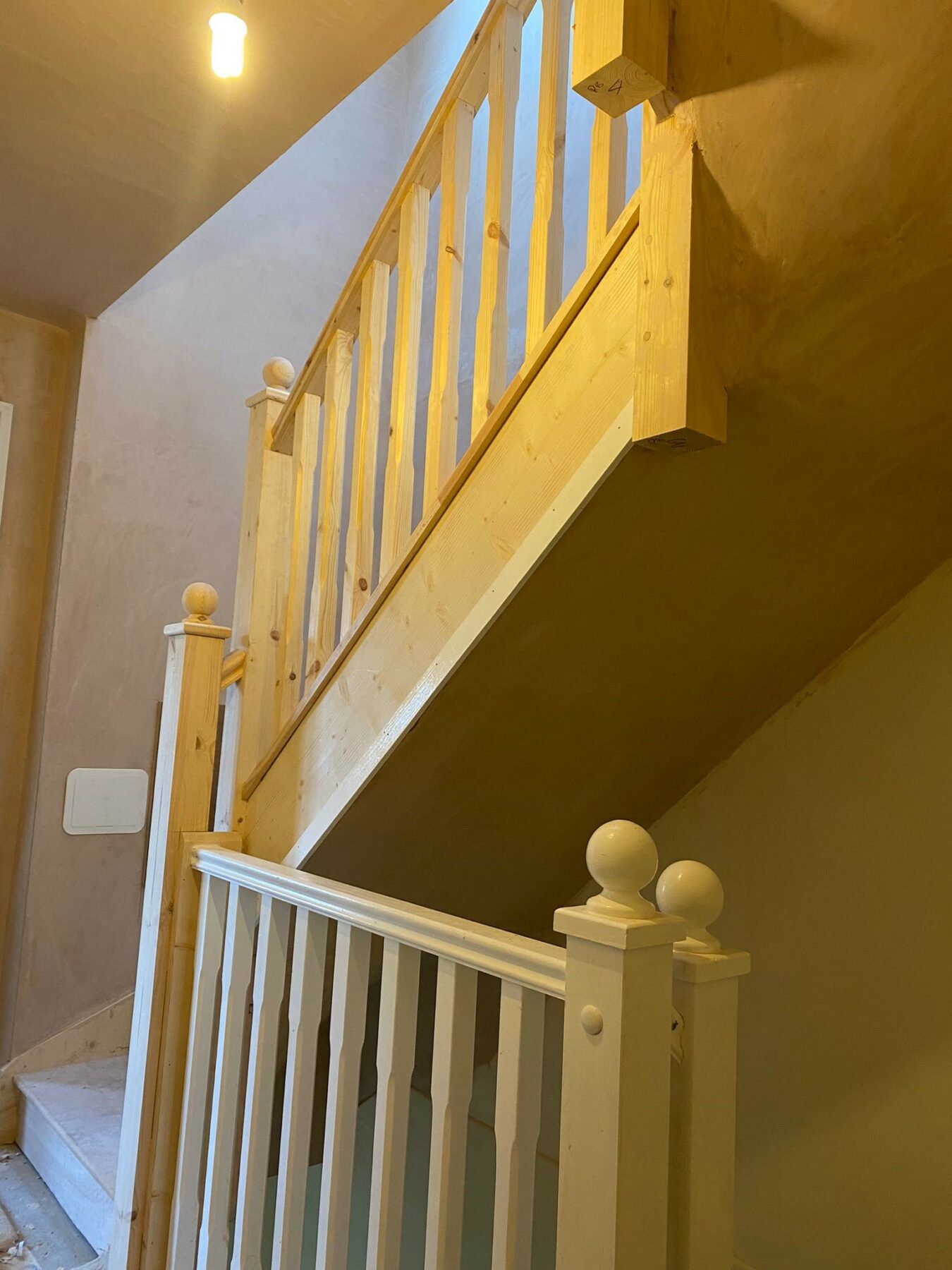 Newly built staircase and balustrades in house