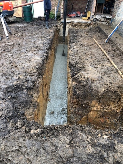 Foundations being prepared for house extension